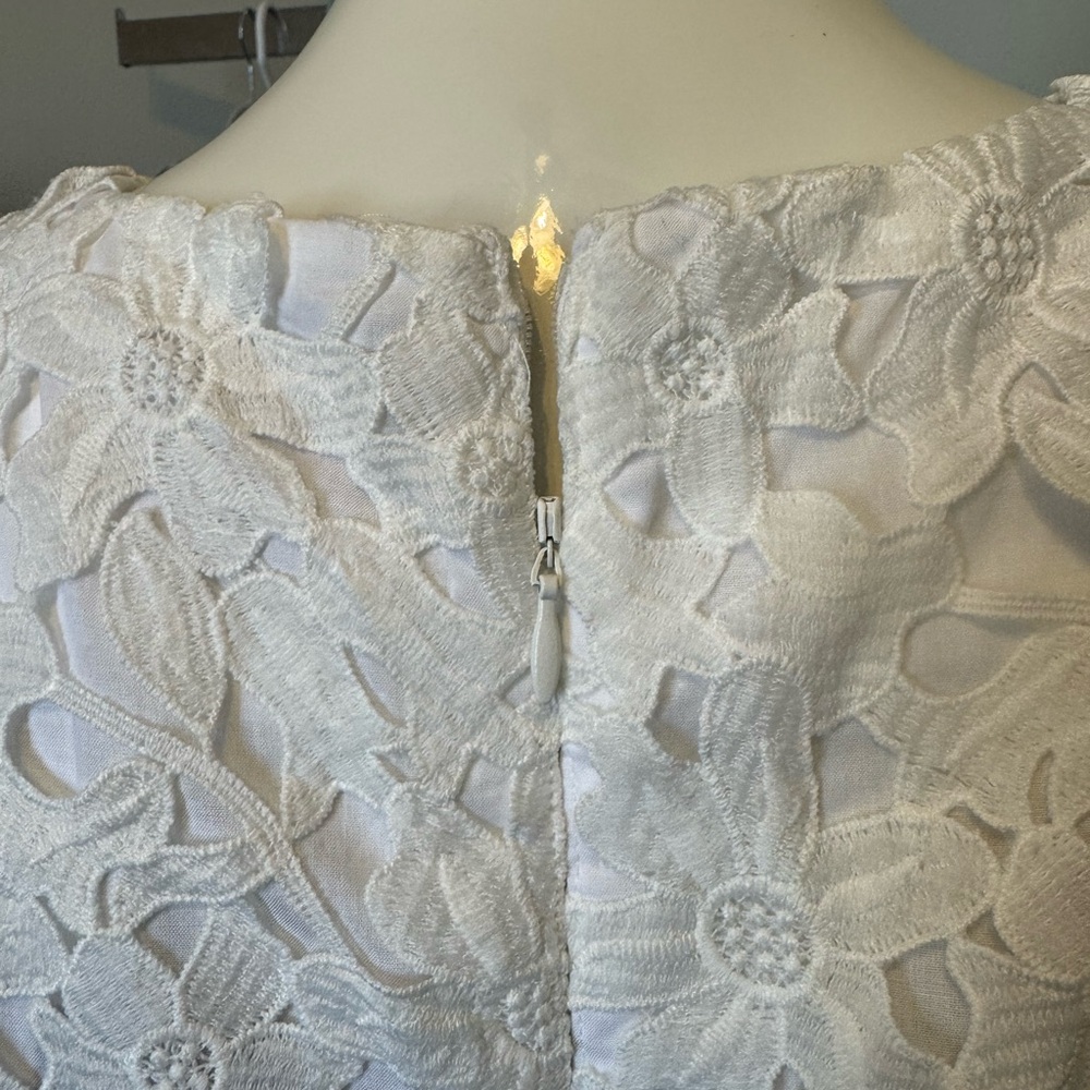 Lauren Ralph NWT Mini White Eyelet Floral Overlay Sleeveless Summer Dress Sz 12 - Picture 10 of 16